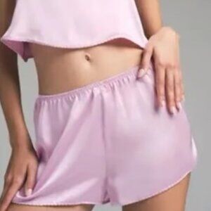 SKIMS Pink Rose Woven Shine Pajama Shorts Large NWT
